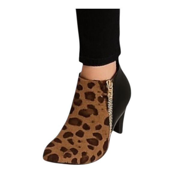 Dexflex Comfort Women's Leopard Heeled Side Zip Ankle Vegan Booties Size 7 - Picture 3 of 11